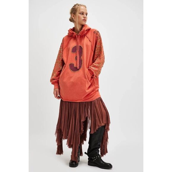 Free People Sparkle Daze Kango Hoodie Embellished We The Free Red Combo S NEW - Picture 5 of 5
